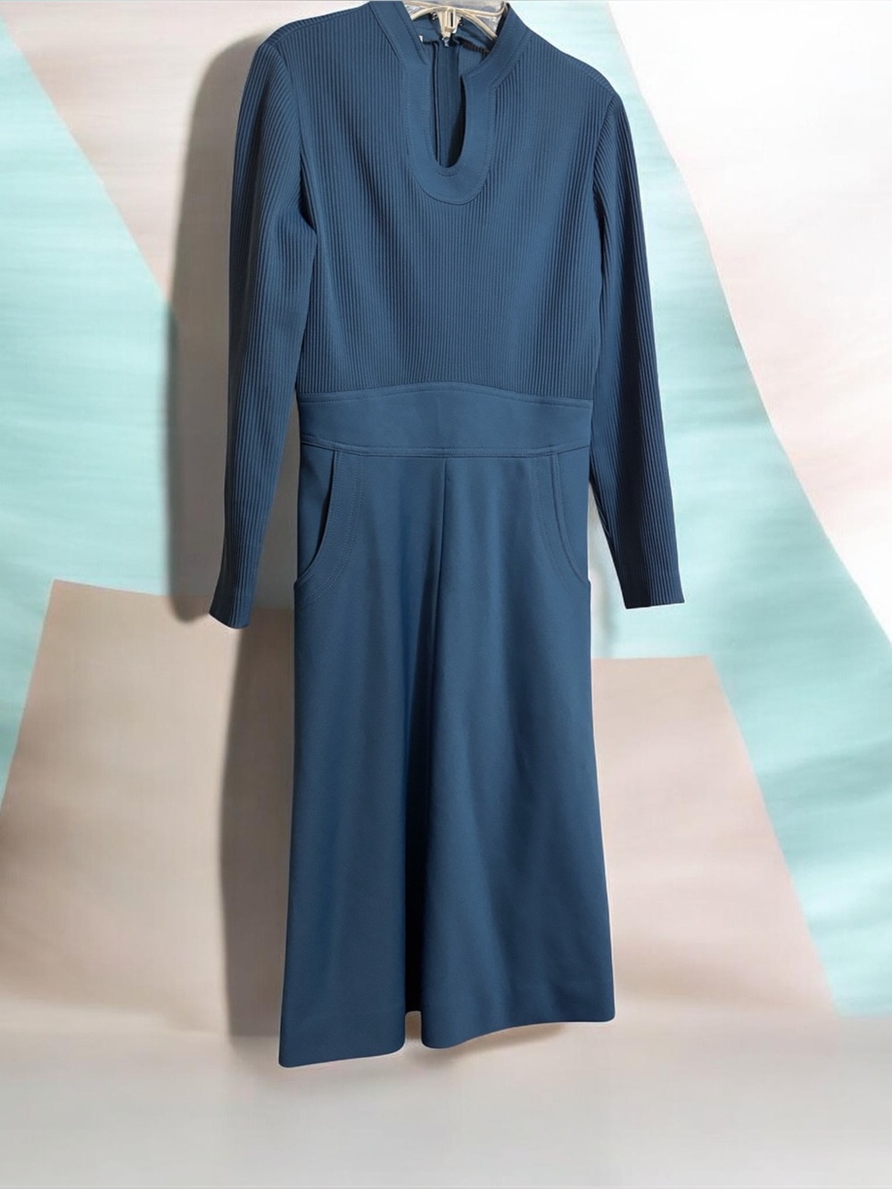 Blue Long Sleeve Sheath Dress Sz Small Women